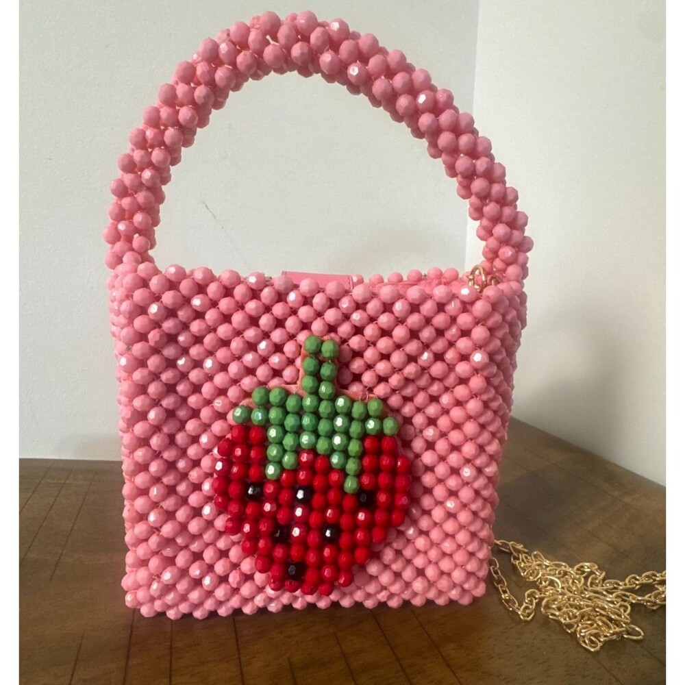 Bouffants & Broken Hearts Strawberry Beaded Bag Pink Purse Y2K Cottagecore